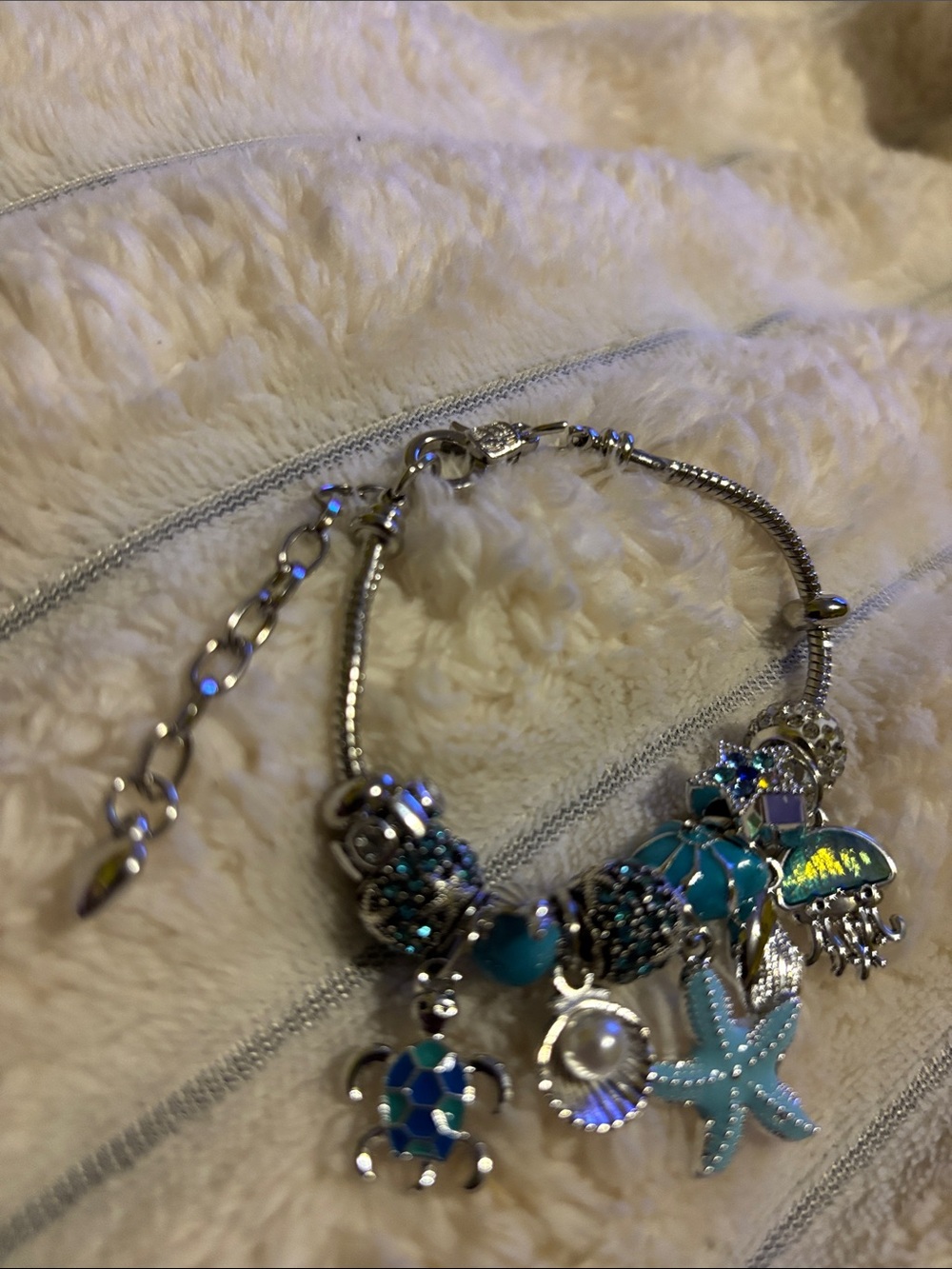 Turquoise Sea Charm Bracelet - Silver Tone Women’s Jewelry